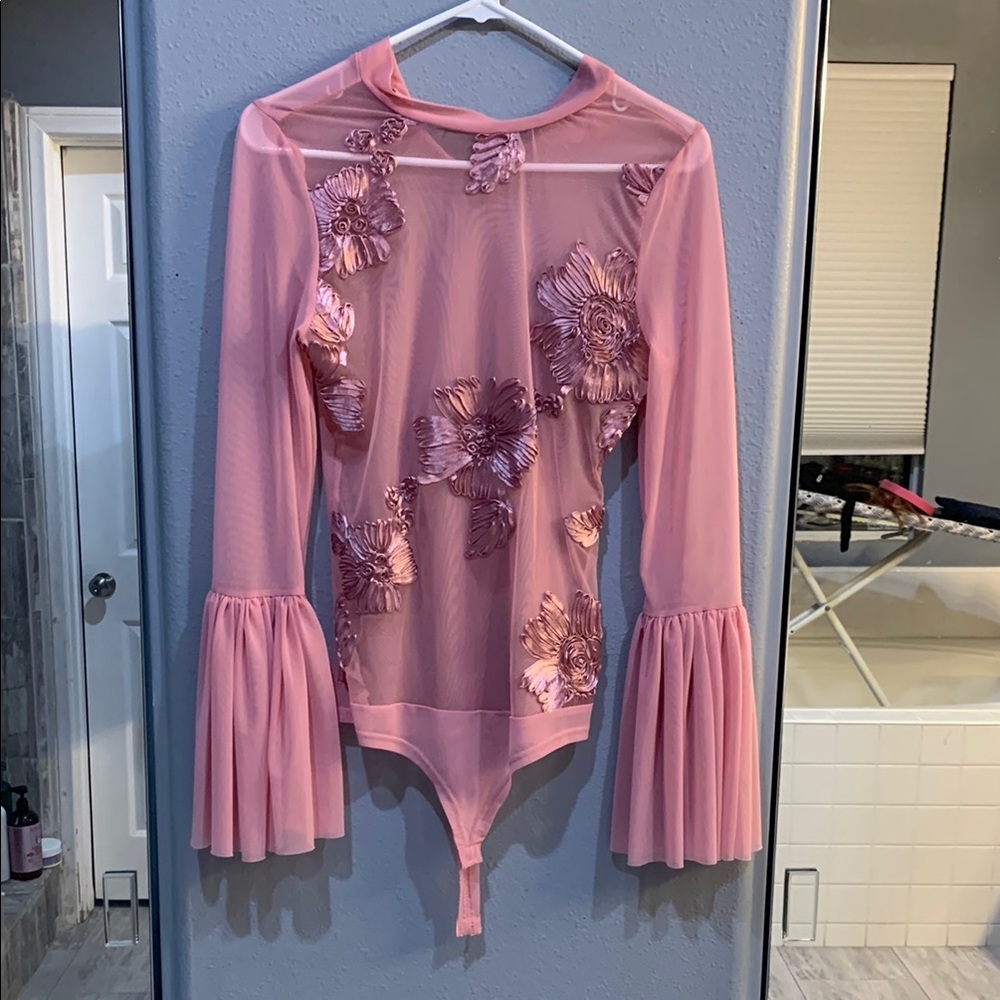 Pink Floral Sheer Bodysuit Haute Monde